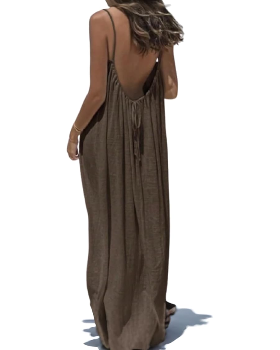 Womens Summer Casual Sleeveless Backless Cami Sundress 2026 Vacation House Dress