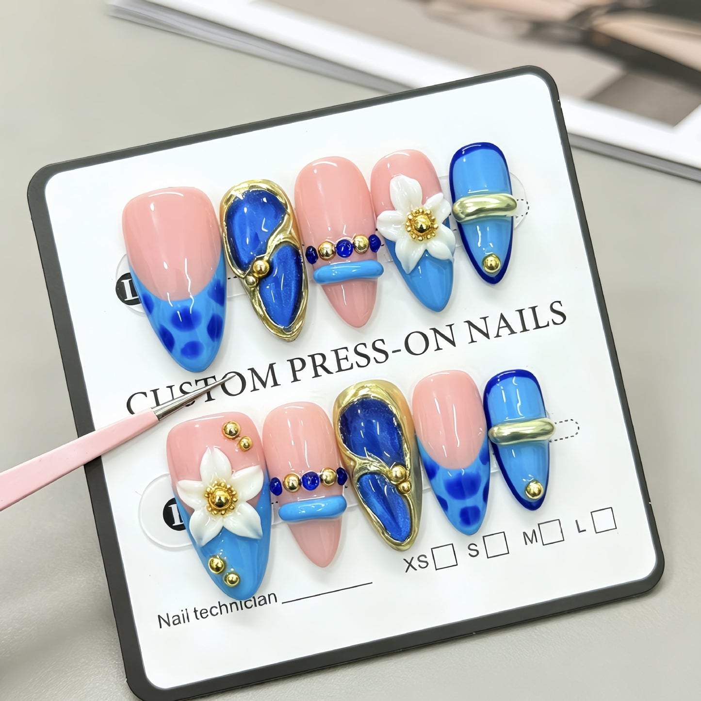 Almond Wearable Armor Summer Best-selling Blue Butterfly Nail Art Peel-on Nail Extensions