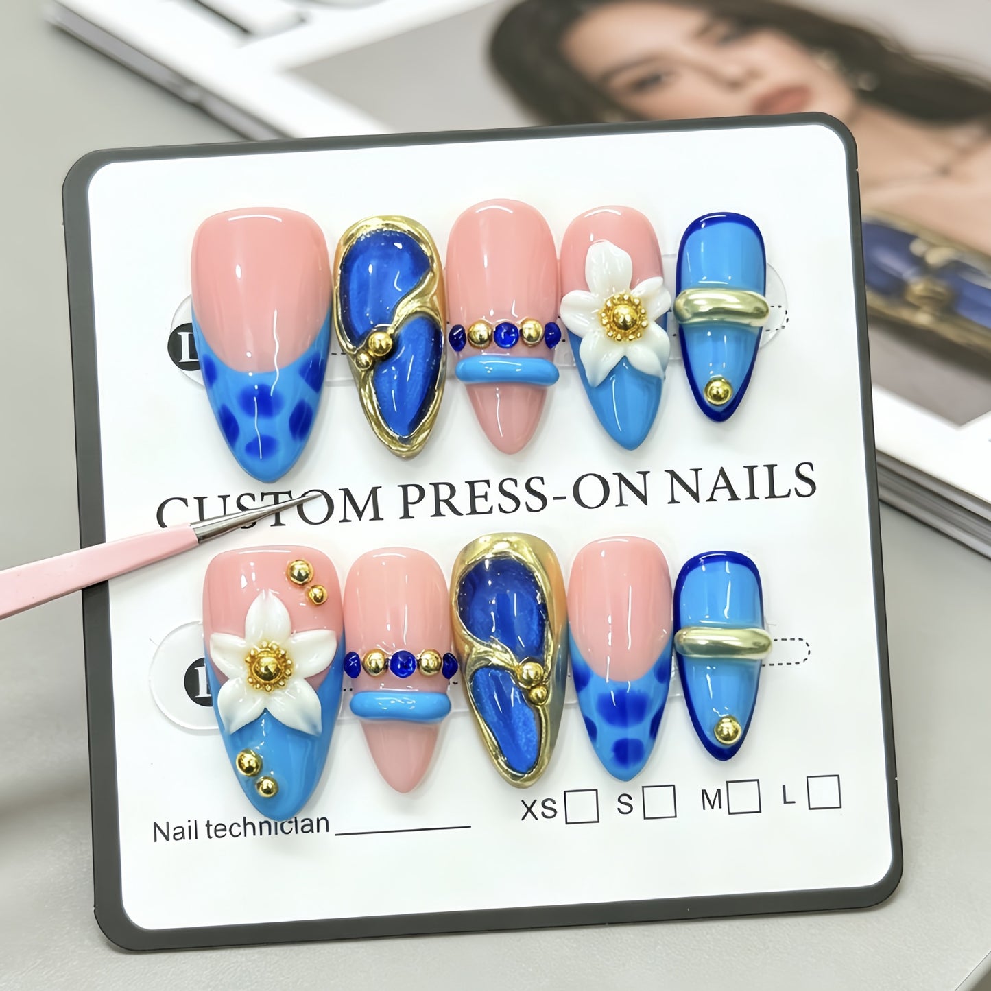 Almond Wearable Armor Summer Best-selling Blue Butterfly Nail Art Peel-on Nail Extensions