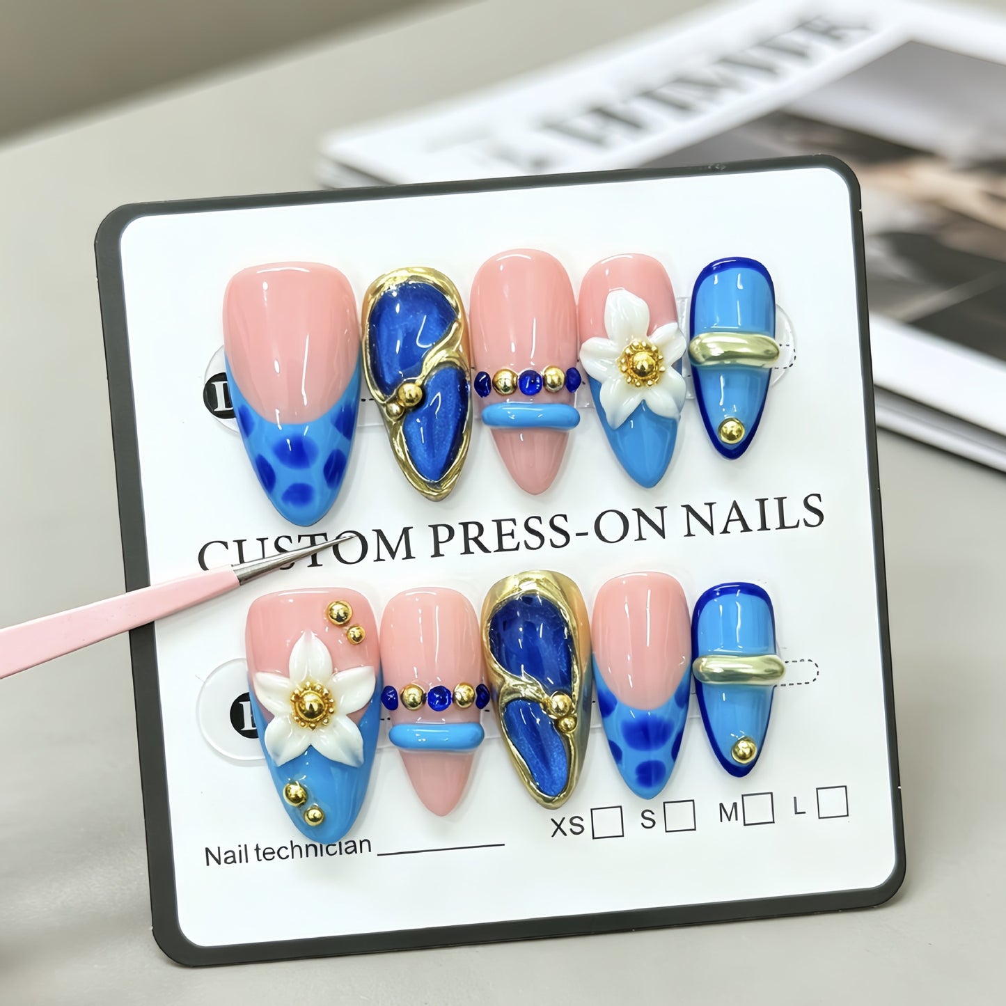 Almond Wearable Armor Summer Best-selling Blue Butterfly Nail Art Peel-on Nail Extensions