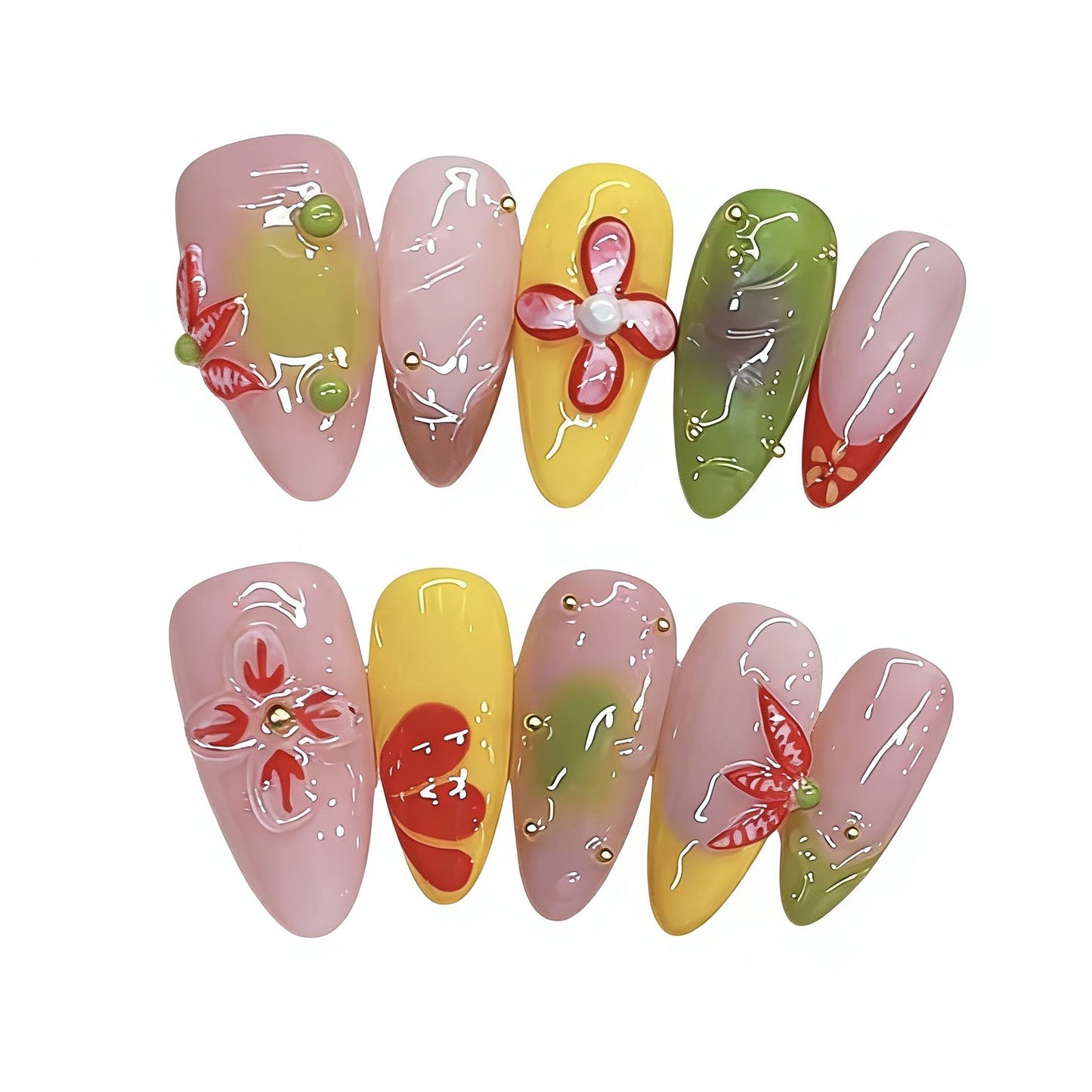 Handcrafted craftsmanship B445 French patterned European export almond-shaped nail covers with nail art stickers