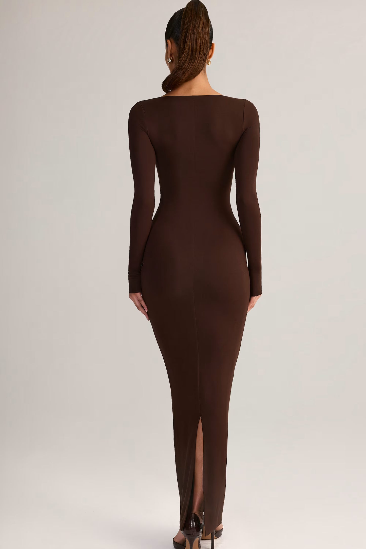 Modal Square-Neck Maxi Dress in Chocolate Brown