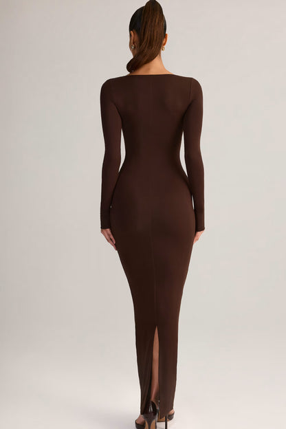 Modal Square-Neck Maxi Dress in Chocolate Brown