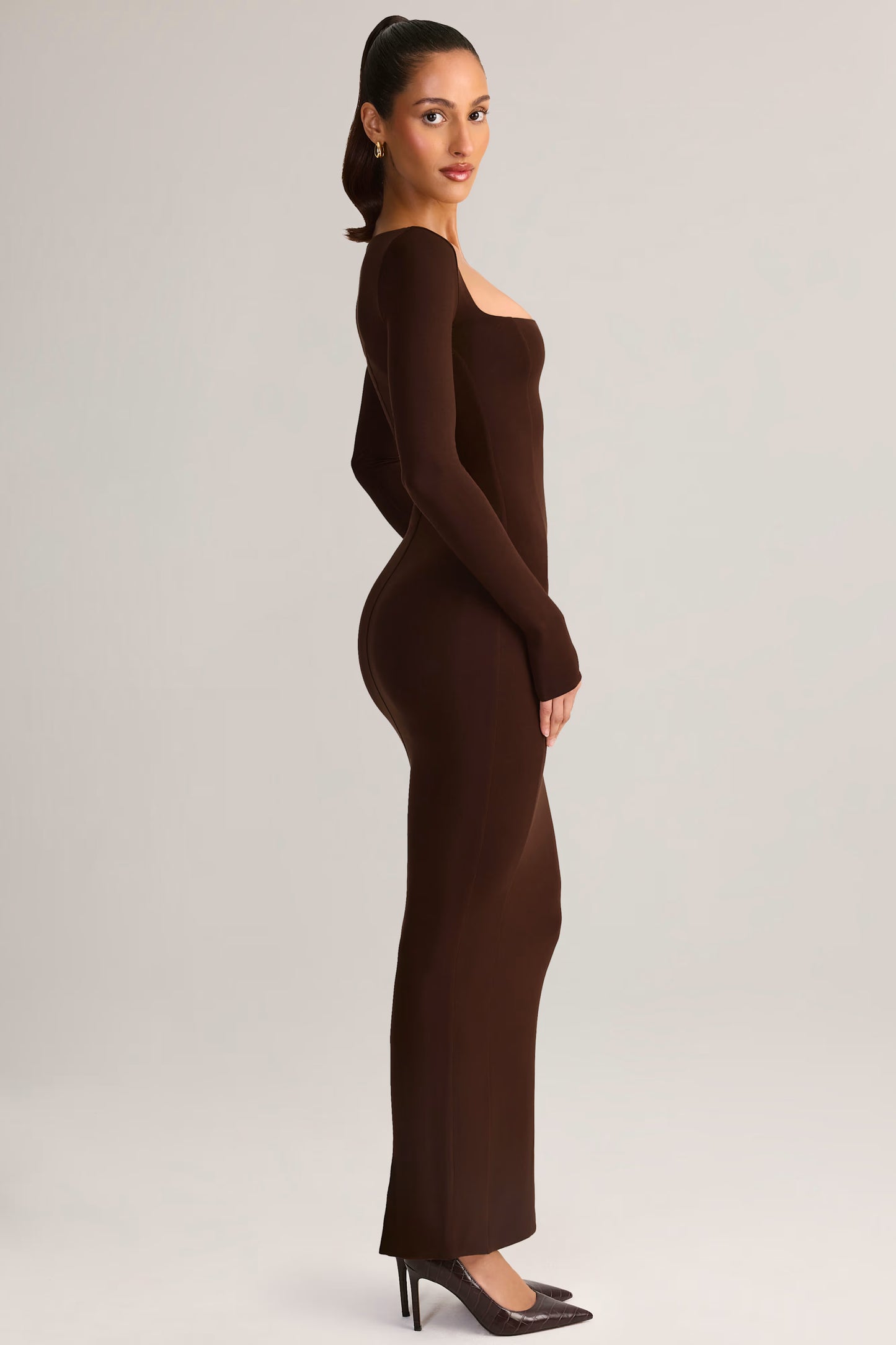 Modal Square-Neck Maxi Dress in Chocolate Brown