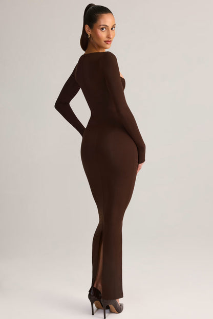 Modal Square-Neck Maxi Dress in Chocolate Brown