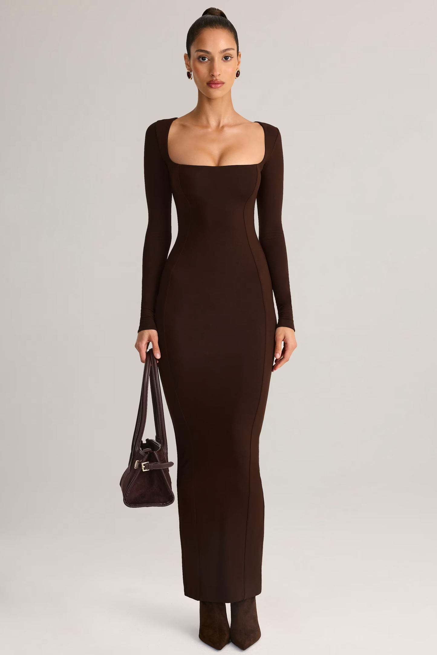 Modal Square-Neck Maxi Dress in Chocolate Brown