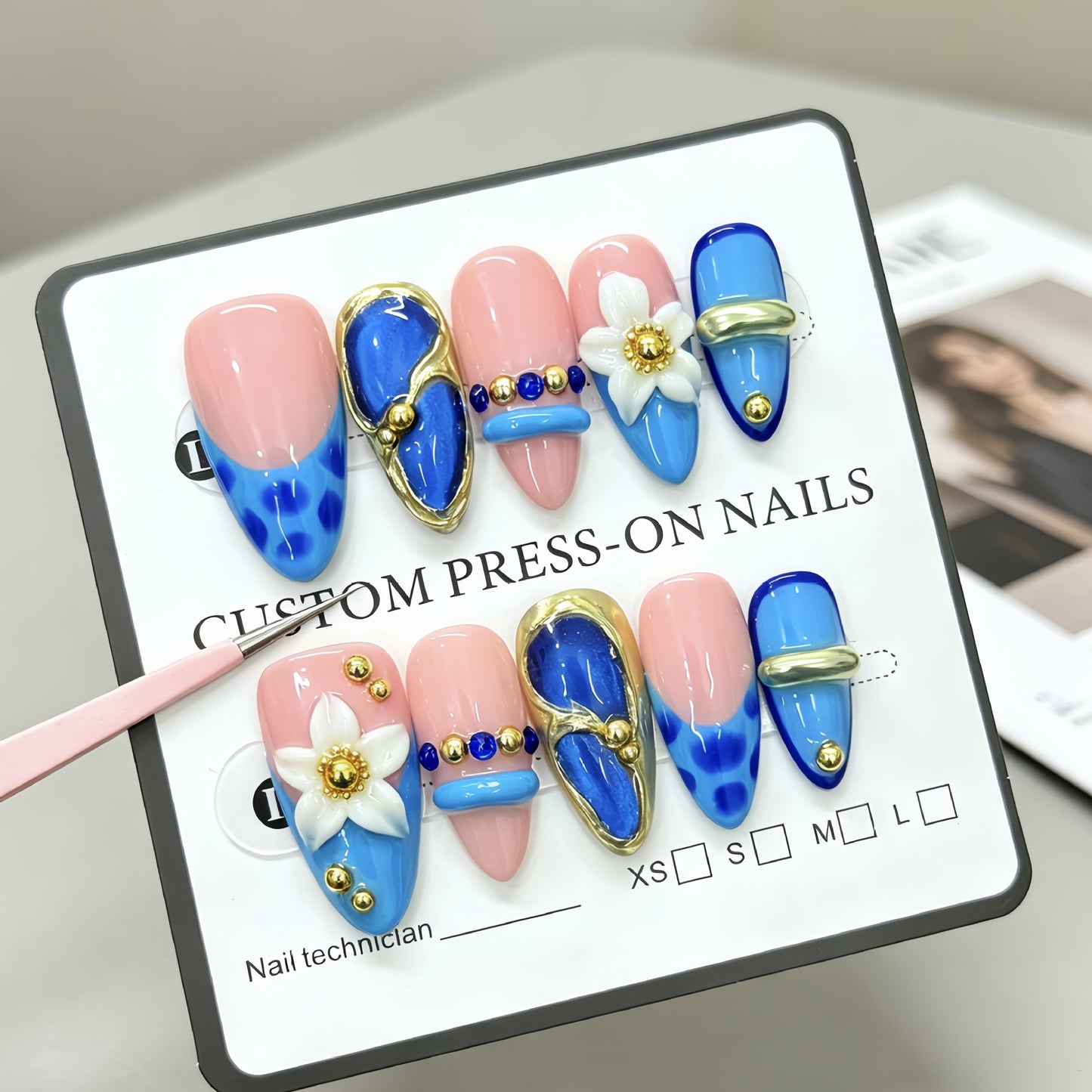 Almond Wearable Armor Summer Best-selling Blue Butterfly Nail Art Peel-on Nail Extensions