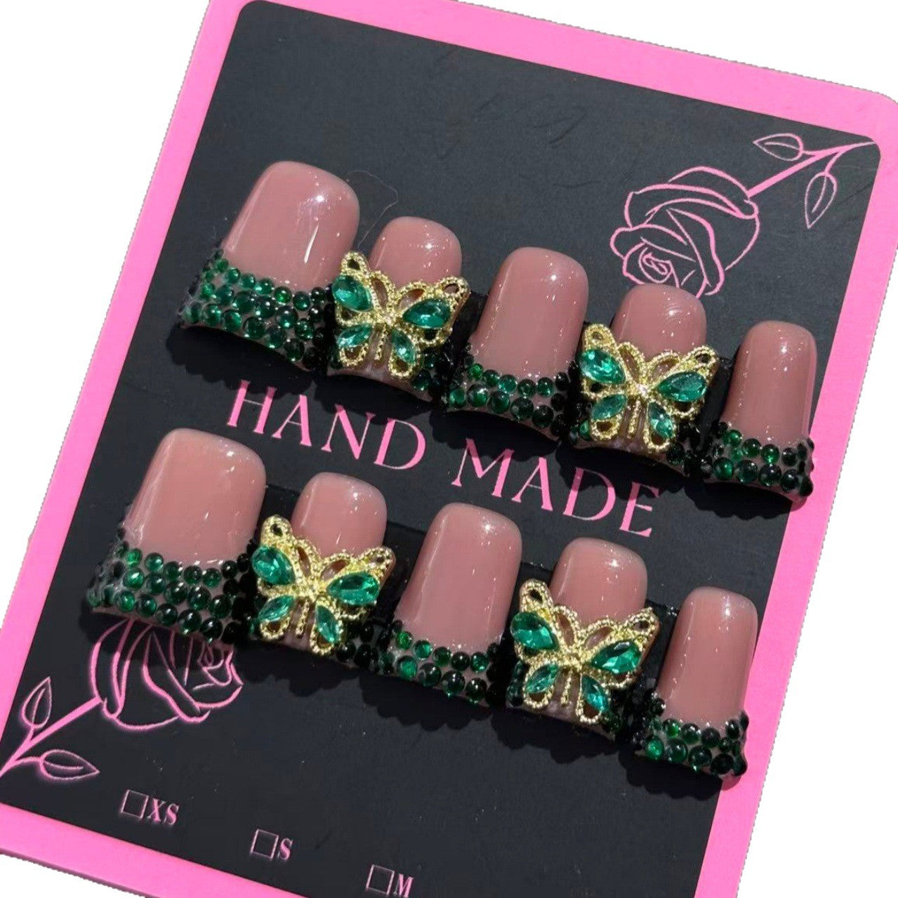 Sweet and Cool Style Duckbill-shaped Mother-of-Pearl Handmade Pure Crafted Wearing Nails in Emerald Color
