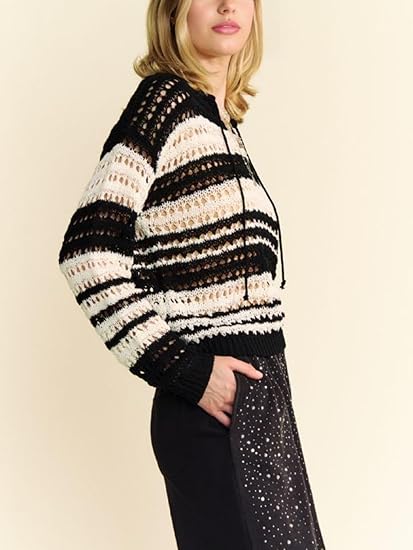 LONG CONTRASTING OPENWORK CARDIGAN