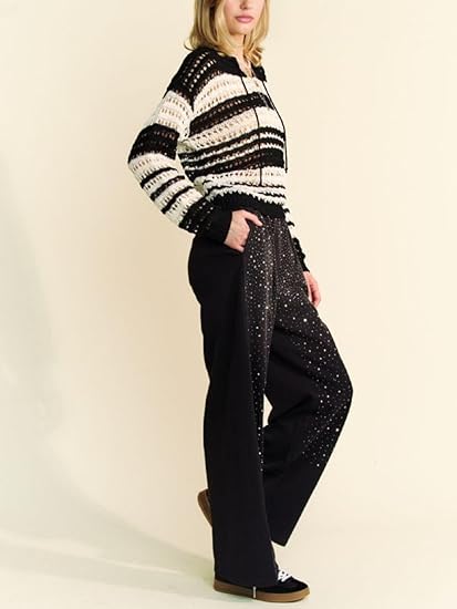 LONG CONTRASTING OPENWORK CARDIGAN