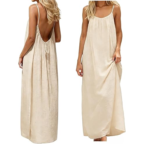 Womens Summer Casual Sleeveless Backless Cami Sundress 2026 Vacation House Dress