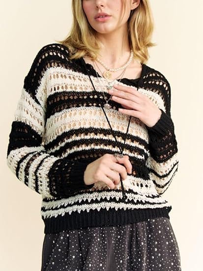 LONG CONTRASTING OPENWORK CARDIGAN