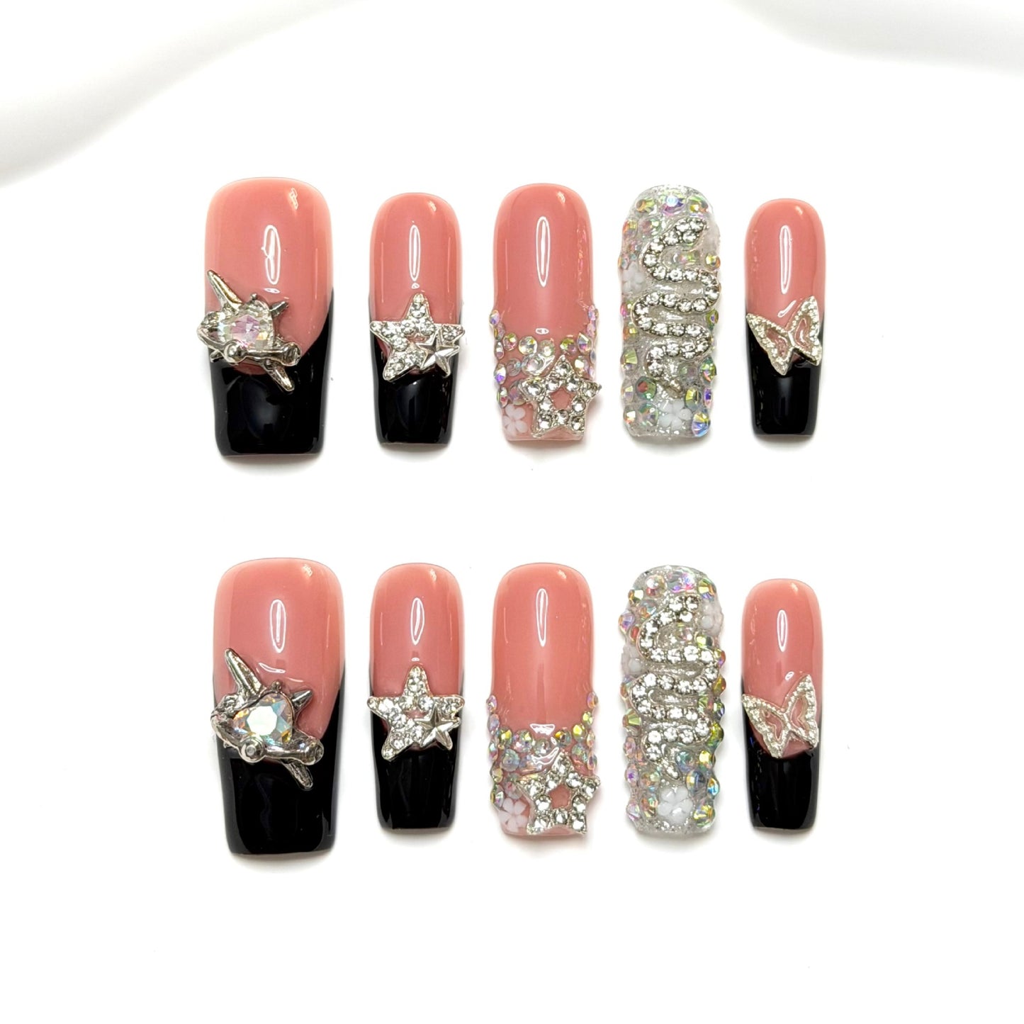 Sweet Cool Style 3.0 Water Pipe Heavy Industry Pointed Diamond Alloy French Construction Handmade Wearable