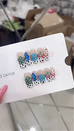 Handmade wearable nail polish B346 - Summer fresh blue-green floral cow spot European style wearable nail polish