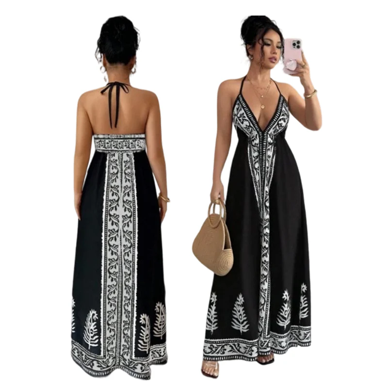 Bohemian Halter Neck Backless Maxi Dress