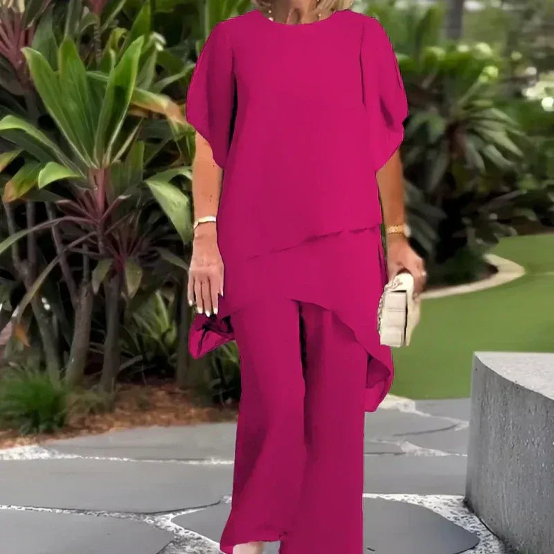 🦋【50% OFF】Charming Irregular Top & Wide Leg Pants Set🦋 | Self-Smoothing Fabric | Diagonal Seam Technology | High-Waisted Wide Leg Pants