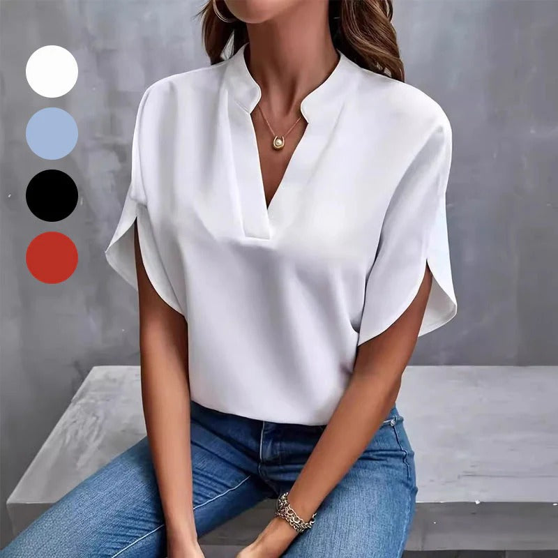 🏖️Summer Hot Sale 50% OFF🌼Women's V-neck solid color short sleeve top