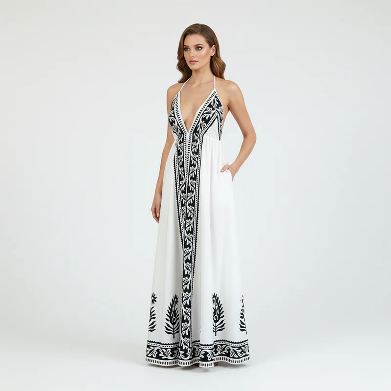 Bohemian Halter Neck Backless Maxi Dress