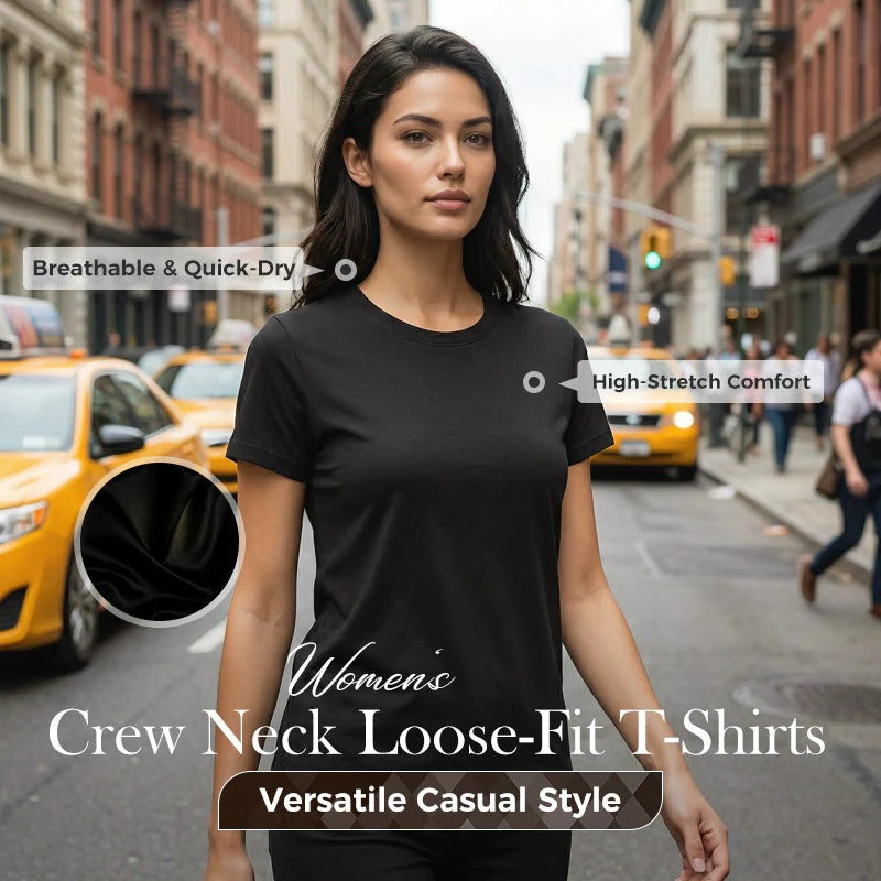 ✨ Women's Crew Neck Loose-Fit Stretch T-Shirts – Comfort + Versatility in Every Wear! ✨