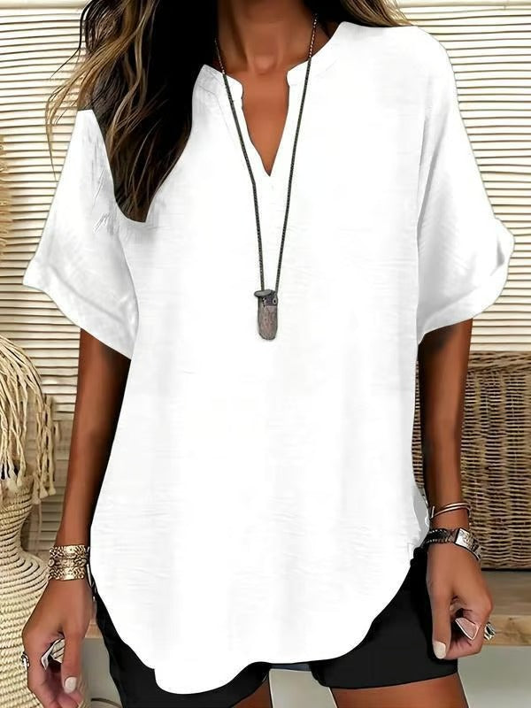 🔥Women's Plain Short Sleeve Blouse, Casual Solid Color Top for Daily Wear, Ladies Clothes for All Seasons