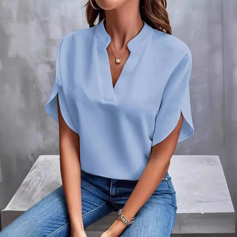 🏖️Summer Hot Sale 50% OFF🌼Women's V-neck solid color short sleeve top