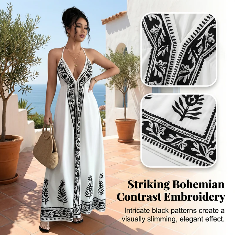 Bohemian Halter Neck Backless Maxi Dress