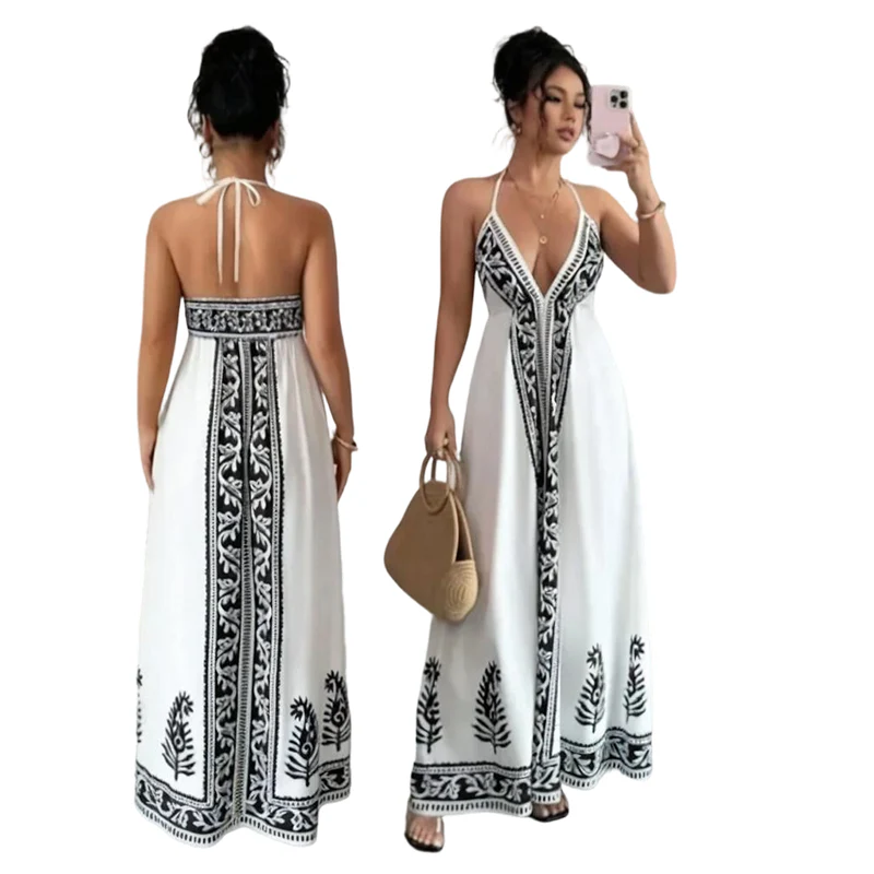 Bohemian Halter Neck Backless Maxi Dress