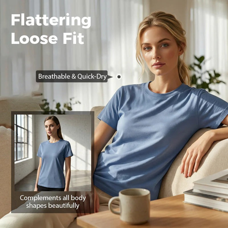 ✨ Women's Crew Neck Loose-Fit Stretch T-Shirts – Comfort + Versatility in Every Wear! ✨