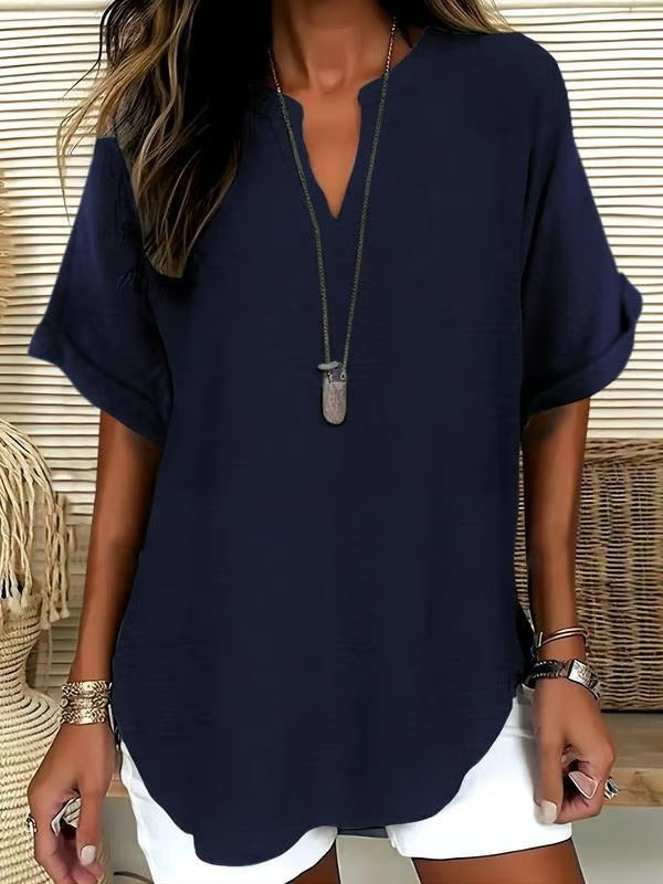 🔥Women's Plain Short Sleeve Blouse, Casual Solid Color Top for Daily Wear, Ladies Clothes for All Seasons
