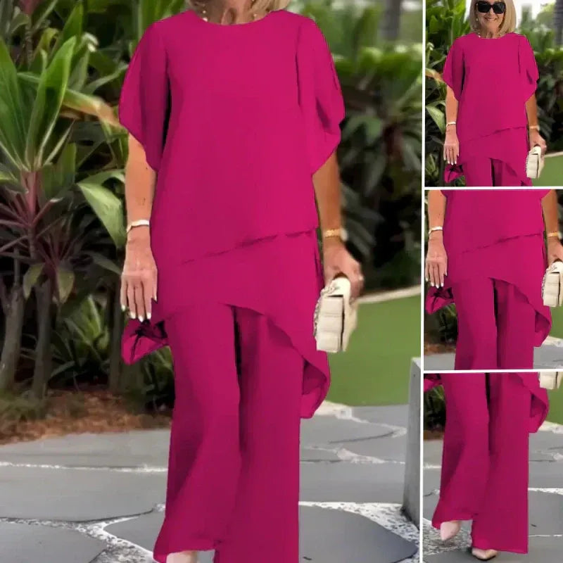 🦋【50% OFF】Charming Irregular Top & Wide Leg Pants Set🦋 | Self-Smoothing Fabric | Diagonal Seam Technology | High-Waisted Wide Leg Pants