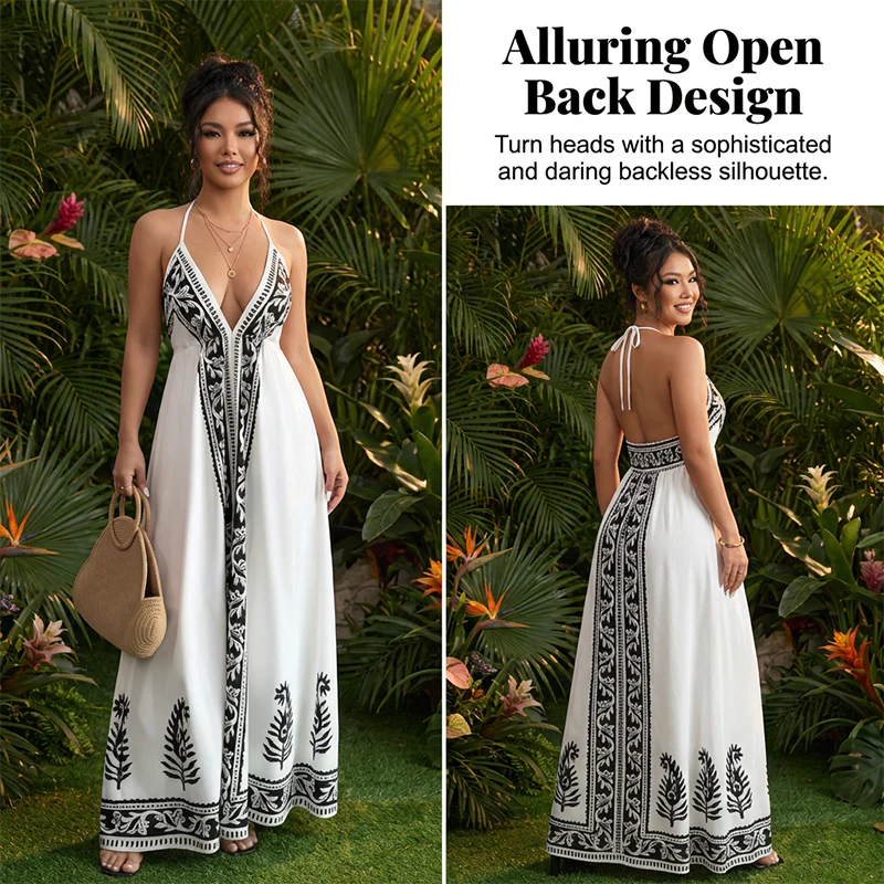 Bohemian Halter Neck Backless Maxi Dress